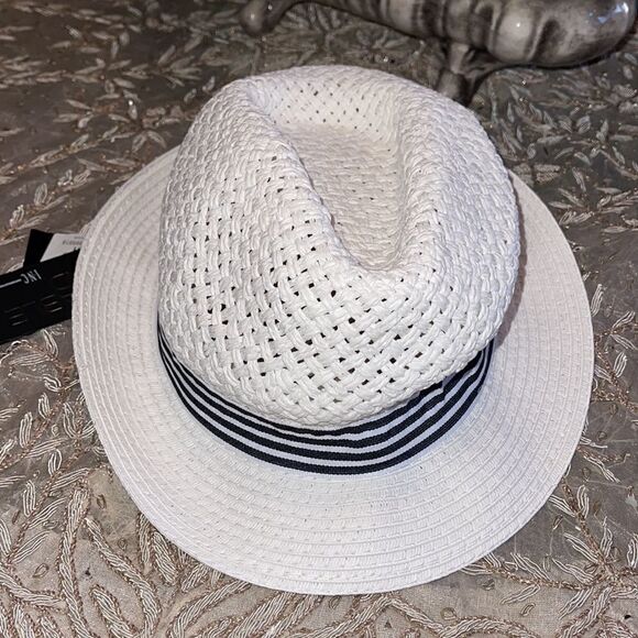 NWT INC International concepts white open braid fedora hat - Picture 2 of 10